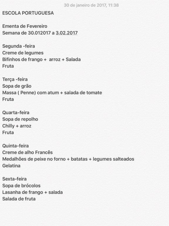 EMENTA 30 DE JANEIRO A 3 DE FEVEREIRO